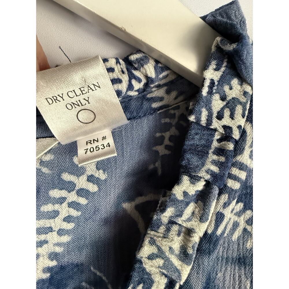 Vtg Orvis Floral Batik Pintuck Button Down Dress Sz M Blue Beachy‎ Vacation - Picture 5 of 12